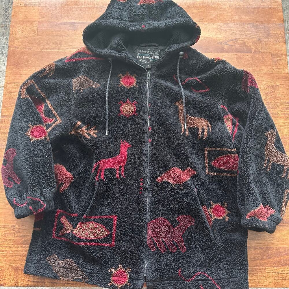 Forecaster Sport Fleece Hoodie Jacket  Llama Animal Print Retro Quirky Boho Vibe